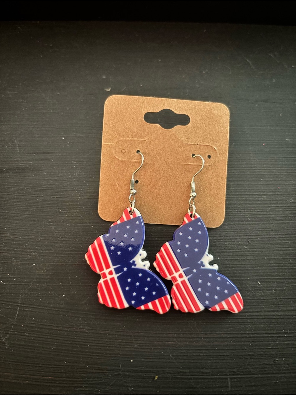 Patriotic Butterfly Dangle Earrings - Red, White & Blue